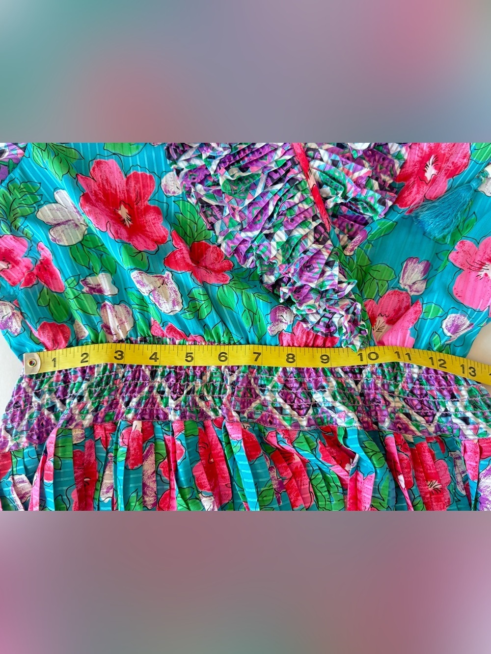Vintage 80s Diane Freis Floral Pleated Maxi Dress Balloon Sleeve Boho Dress - Picture 11 of 13